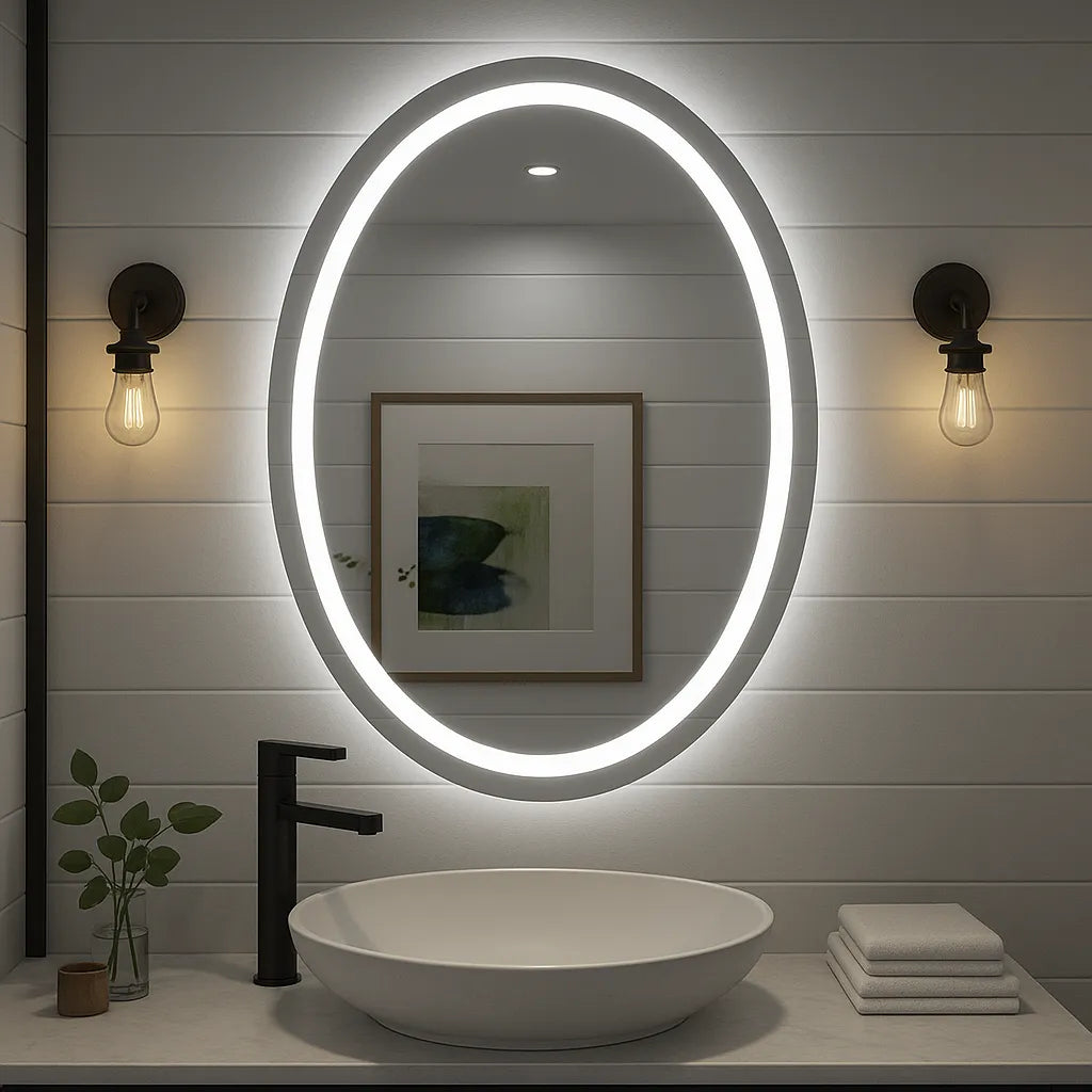  Noir Éclipse Oval LED Vanity Mirror – Dual-Lit, Anti-Fog | 24–30" Good Day Building Supply Inc.  art-noise.myshopify.com noir-eclipse-oval-led-vanity-mirror-dual-lit-anti-fog-24-30