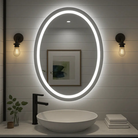  Noir Éclipse Oval LED Vanity Mirror – Dual-Lit, Anti-Fog | 24–30" Good Day Building Supply Inc.  art-noise.myshopify.com noir-eclipse-oval-led-vanity-mirror-dual-lit-anti-fog-24-30