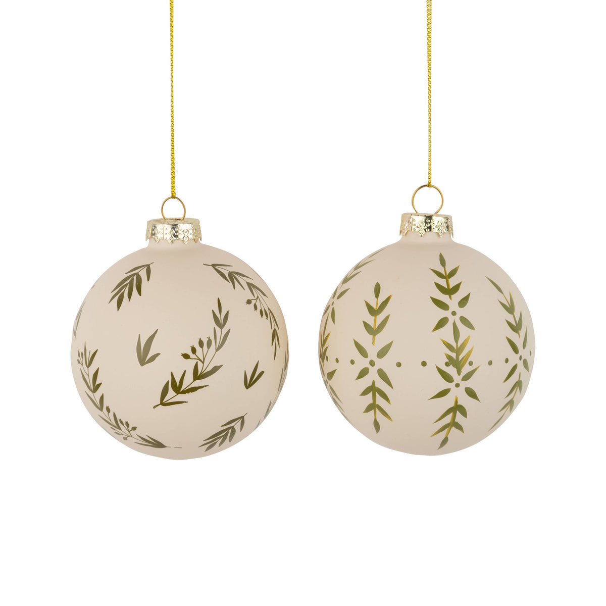 Assorted glass ball ornamnets, off white/green,