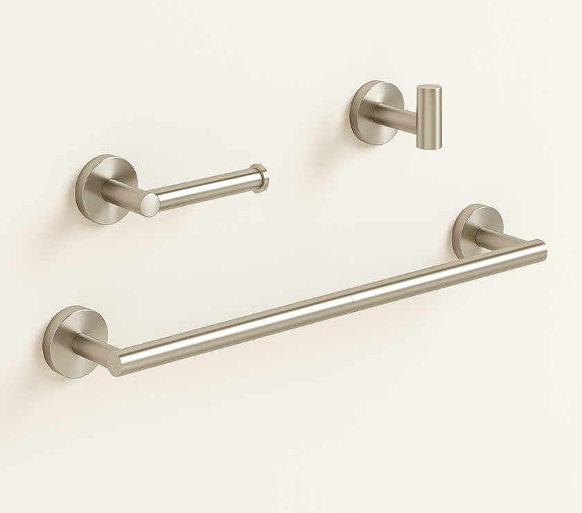 3-Piece Matte Black Round Bathroom Hardware Set – Bar + Hook + TP