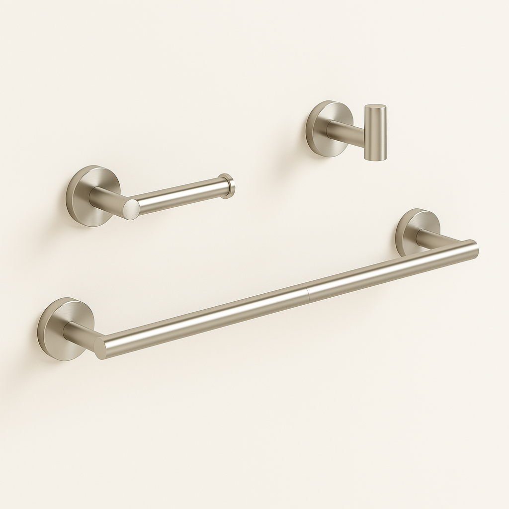 3-Piece Matte Black Round Bathroom Hardware Set – Bar + Hook + TP