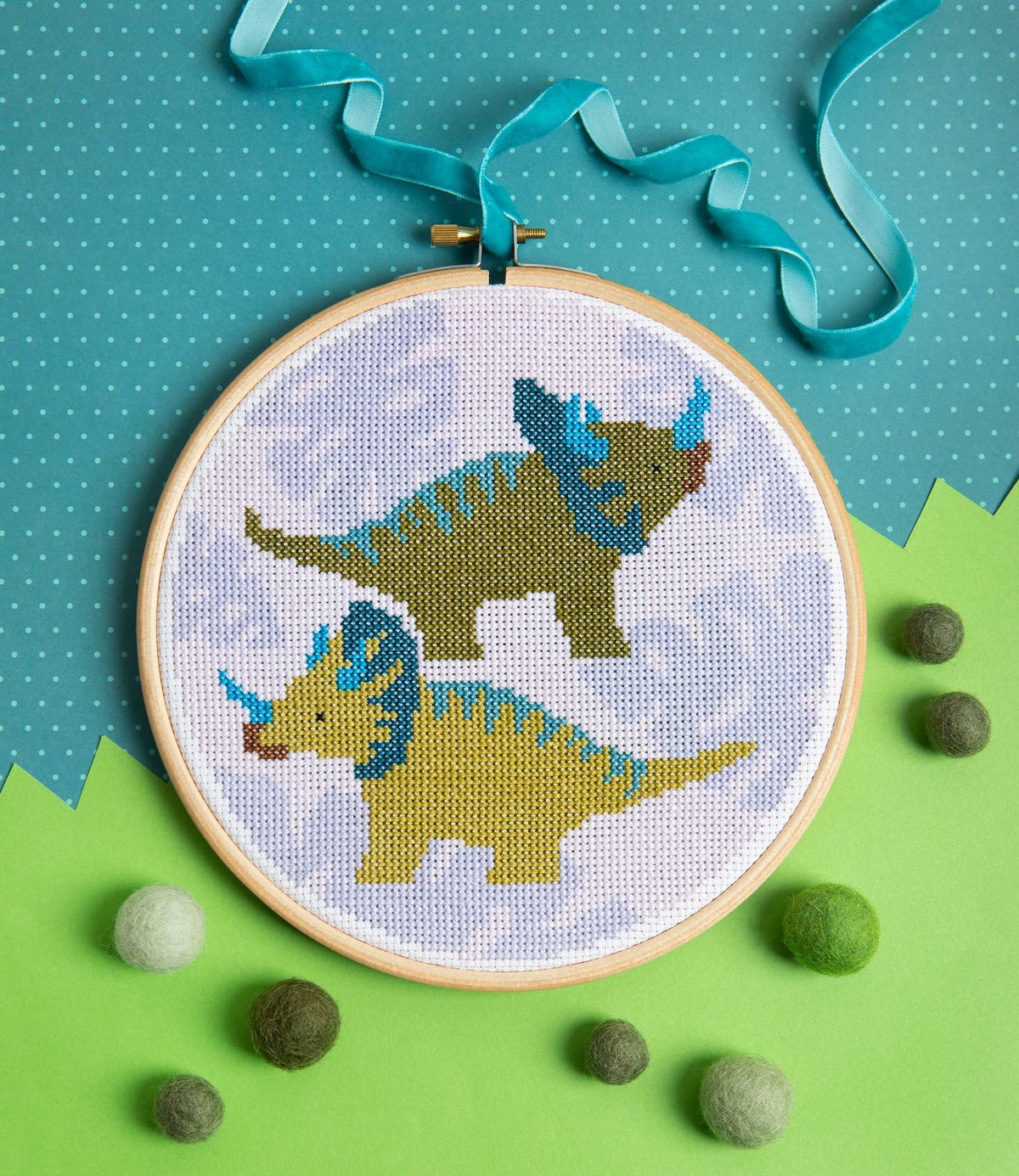 Triceratops Cross Stitch Kit | Dinosaur Craft Kit