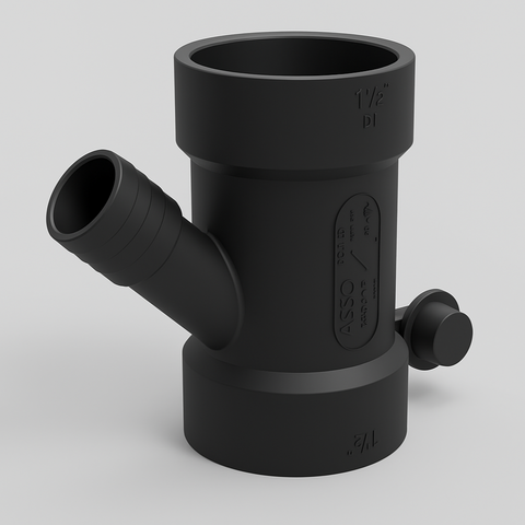 LESSO ABS Dishwasher Wye Fitting – 1-1/2" Hub x 1/2" Barb Adapter