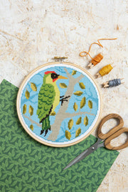 Green Woodpecker Cross Stitch Kit | Beginner Craft Kit