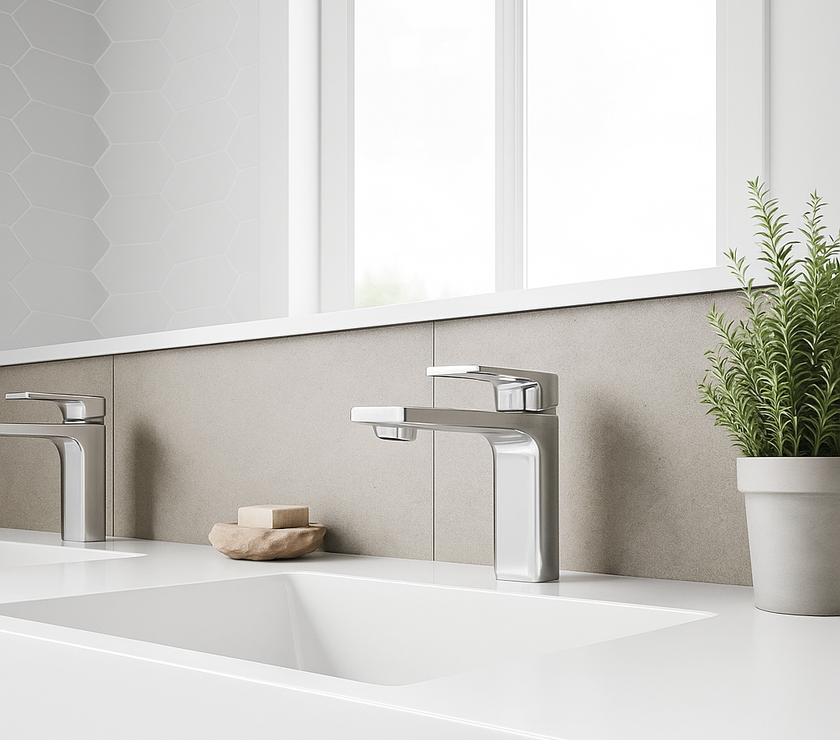 Crestline Brass Bathroom Faucet – Chrome, Black & Nickel with Braided Hoses