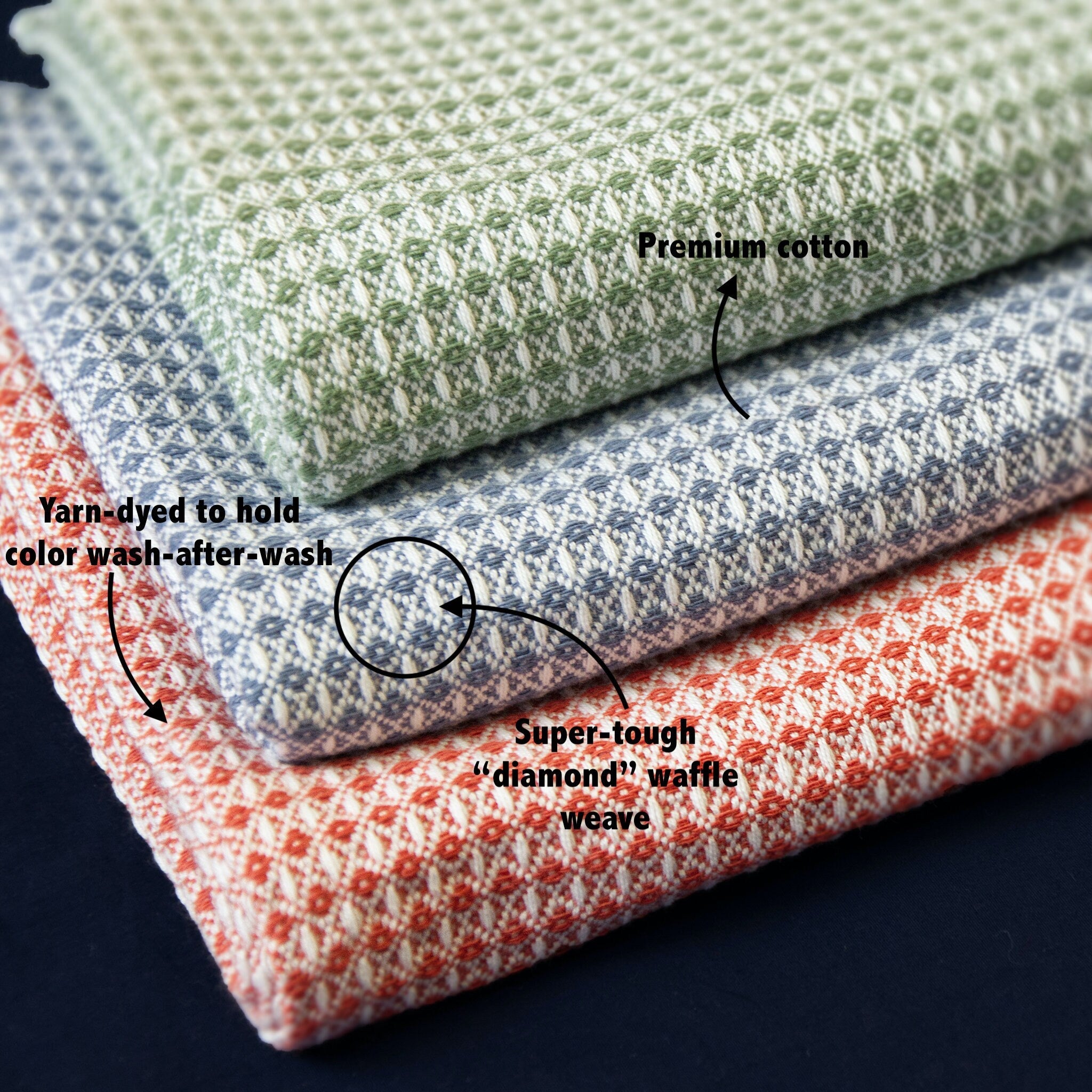 Diamond Waffle Kitchen Towels - Set/3