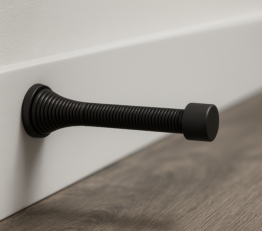 Spring Door Stop – Flexible Steel Coil with Rubber Tip, Silver/Black/Gold