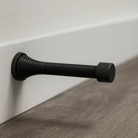 Spring Door Stop – Flexible Steel Coil with Rubber Tip, Silver/Black/Gold