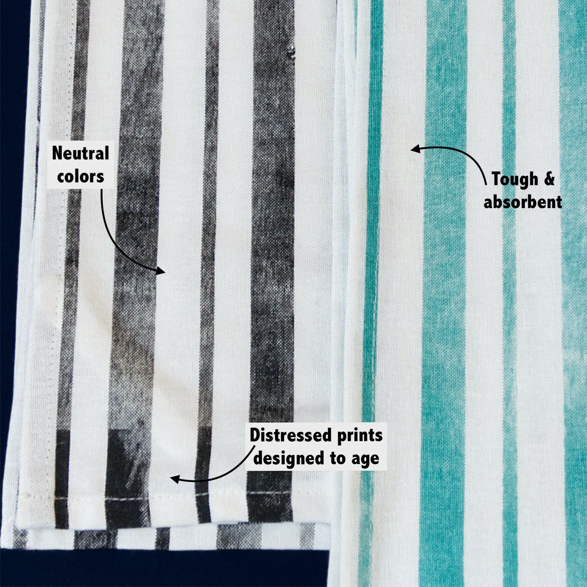 Distressed Stripes Tea Towels - Set/2