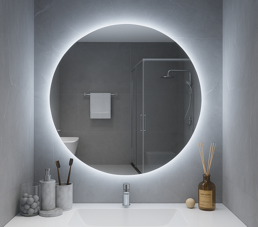 HaloLux Round LED Vanity Mirror – Backlit, Anti-Fog | 24–32"