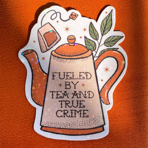  Tea and True Crime Sticker Cheeky Peach Designs Sticker art-noise.myshopify.com tea-and-true-crime-sticker