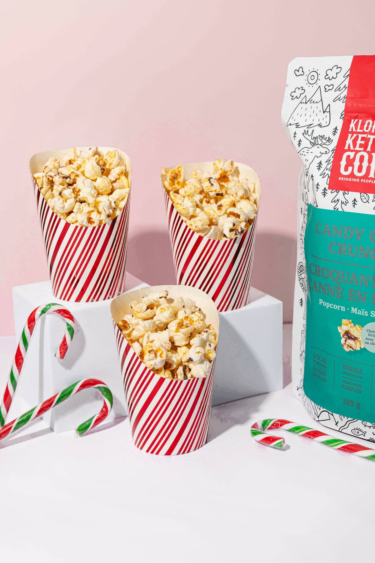 Candy Cane Crunch Chocolate Drizzled Popcorn