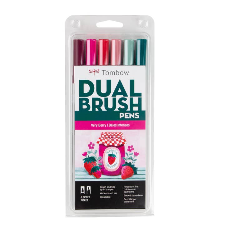 Tombow - Dual Brush Pen Art Markers, Very Berry, 6-Pack - Art Noise