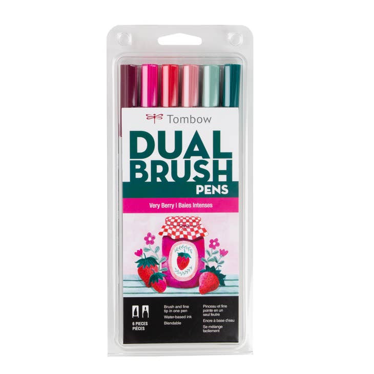 Tombow - Dual Brush Pen Art Markers, Very Berry, 6-Pack
