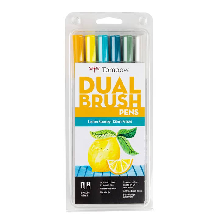 Tombow - Dual Brush Pen Art Markers, Lemon Squeezy, 6-Pack - Art Noise