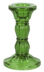 Green molded glass taper holder, 4 in
