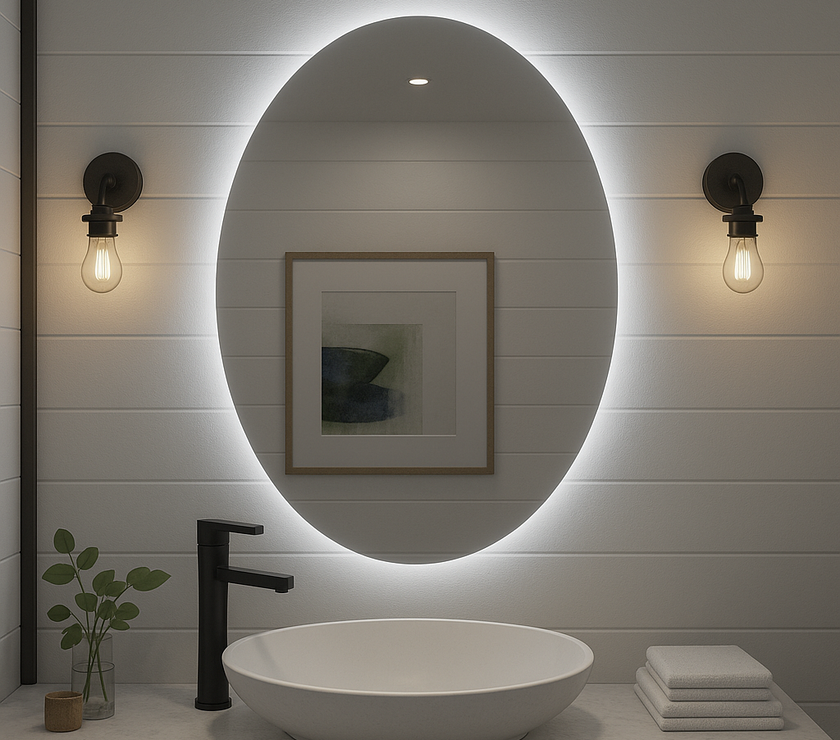 Noir Éclipse Oval Backlit LED Vanity Mirror – Anti-Fog | 24–30"