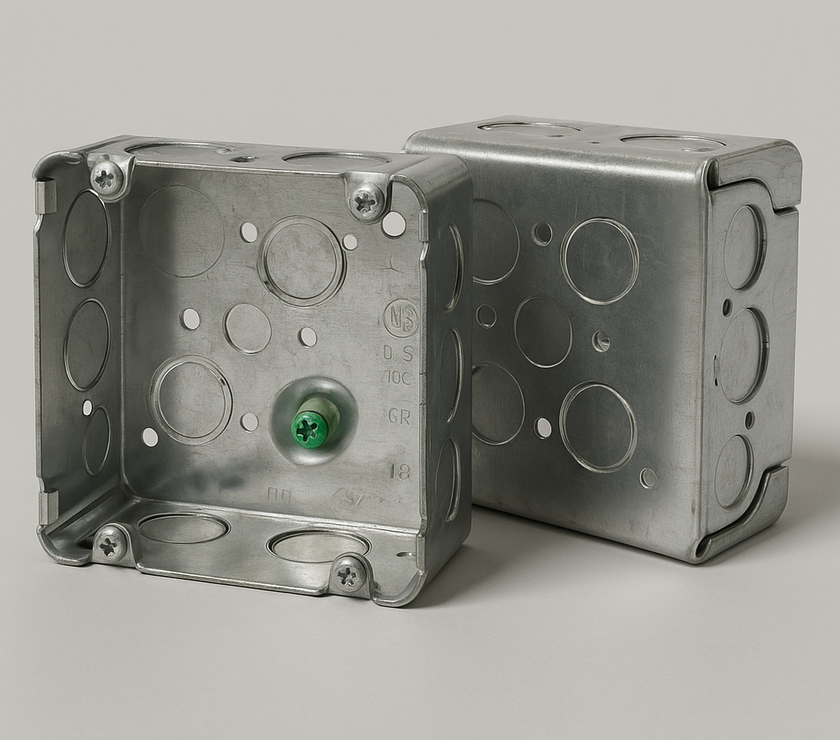 4‑Inch Square Device Box – Galvanized Steel, 1.1 mm, ETL Listed