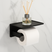 Modern Matte Black Toilet Paper Holder – Open Arm + Recessed Shelf