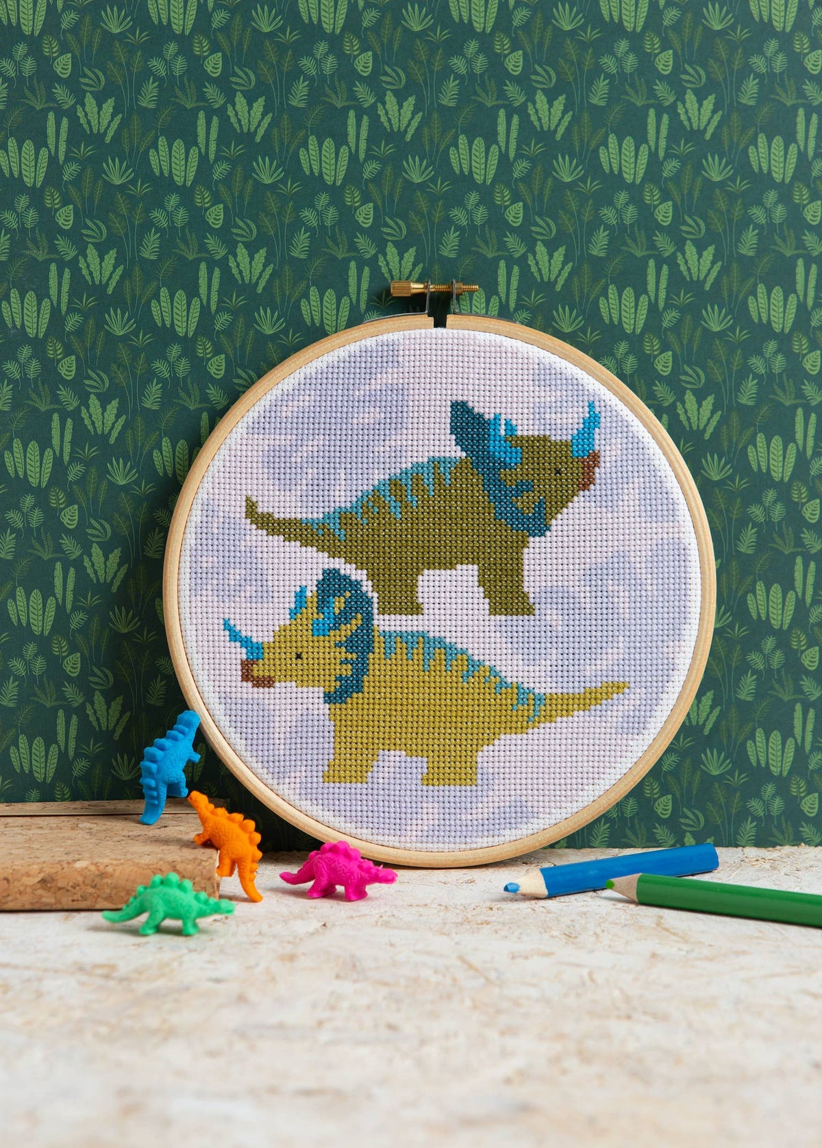 Triceratops Cross Stitch Kit | Dinosaur Craft Kit