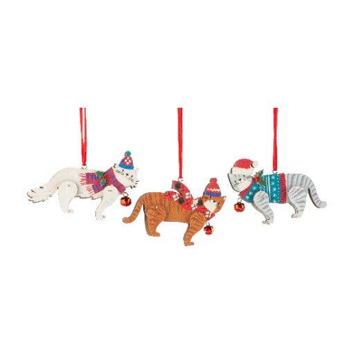 Assorted Inidividual Wooden Cat Ornaments, 2-sided, 4 in