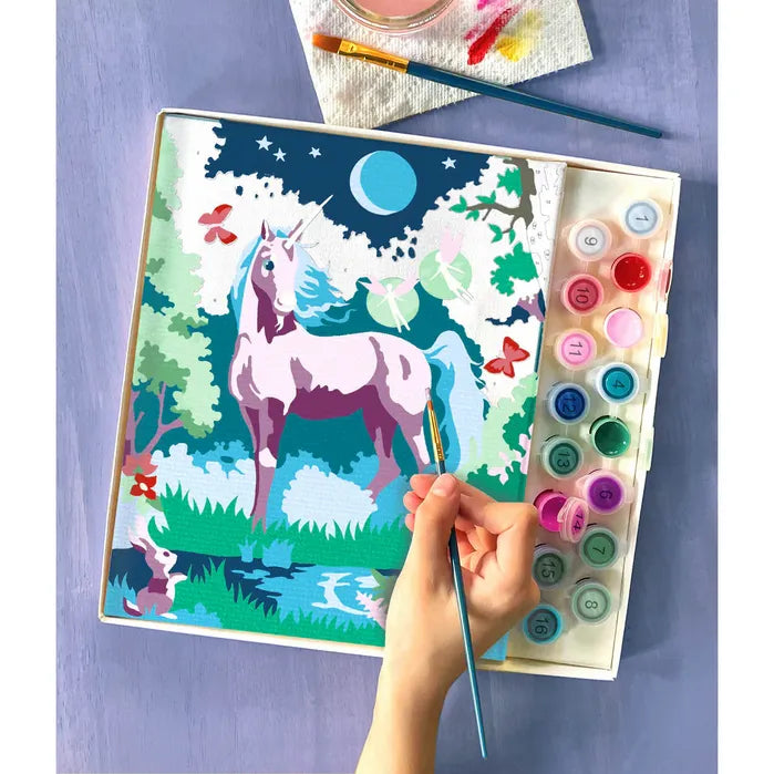Painting kit with a unicorn design on a blue surface Moonlit Unicorn Paint by Numbers Bright Stripes Paint by Numbers art-noise.myshopify.com moonlit-unicorn-paint-by-numbers Moonlit Unicorn Paint by Numbers Bright Stripes Paint by Numbers art-noise.myshopify.com moonlit-unicorn-paint-by-numbers