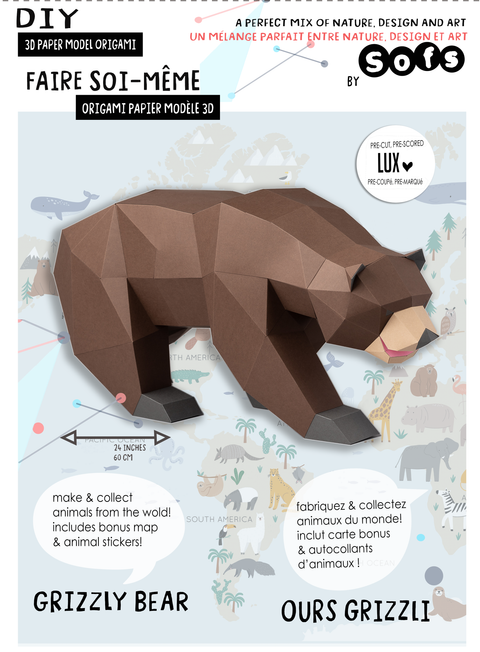 DIY Brown Grizzly Bear 3D Origami paper model Kit