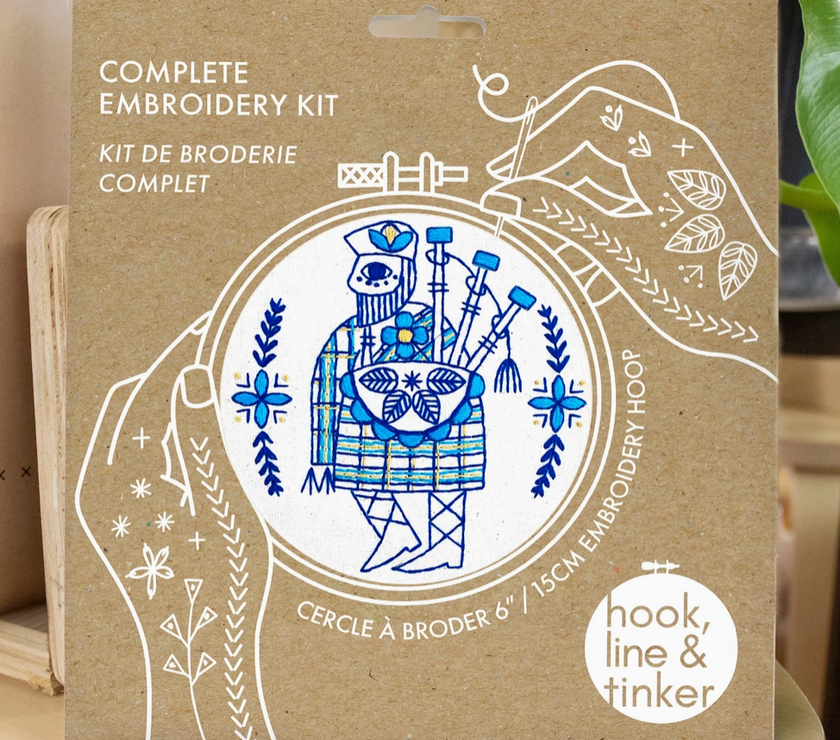 Hook, Line & Tinker Bagpiper Piping Complete Embroidery Kit - Art Noise