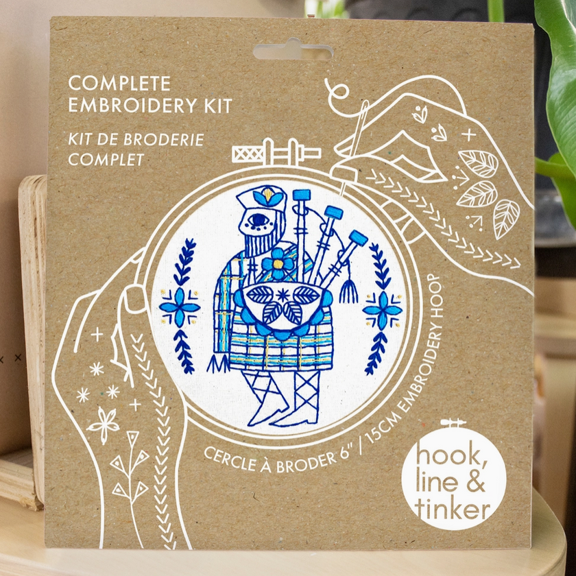 Hook, Line & Tinker Bagpiper Piping Complete Embroidery Kit - Art Noise