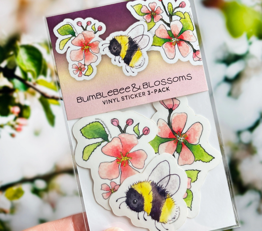 Found & Lost Art Vinyl Sticker 3-pack - Bumblebee and Blossoms - Art Noise