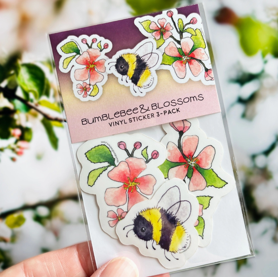 Found & Lost Art Vinyl Sticker 3-pack - Bumblebee and Blossoms - Art Noise