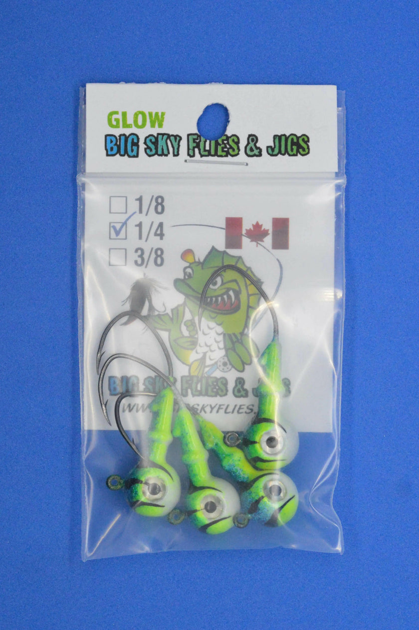 🍁Big Sky Mean Machine 1/4oz Glow Jig Heads 4/pack