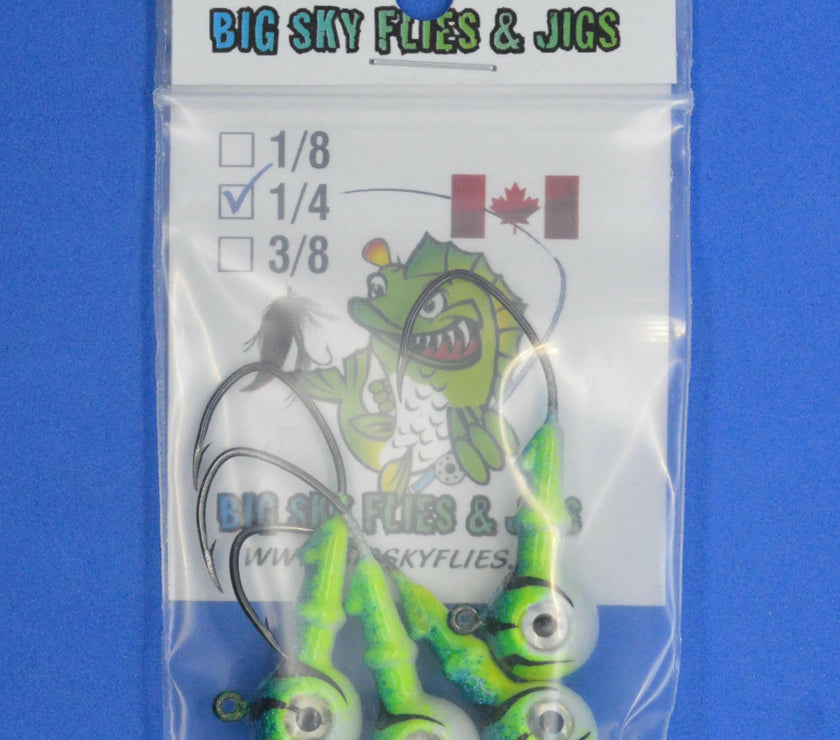 🍁Big Sky Mean Machine 1/4oz Glow Jig Heads 4/pack