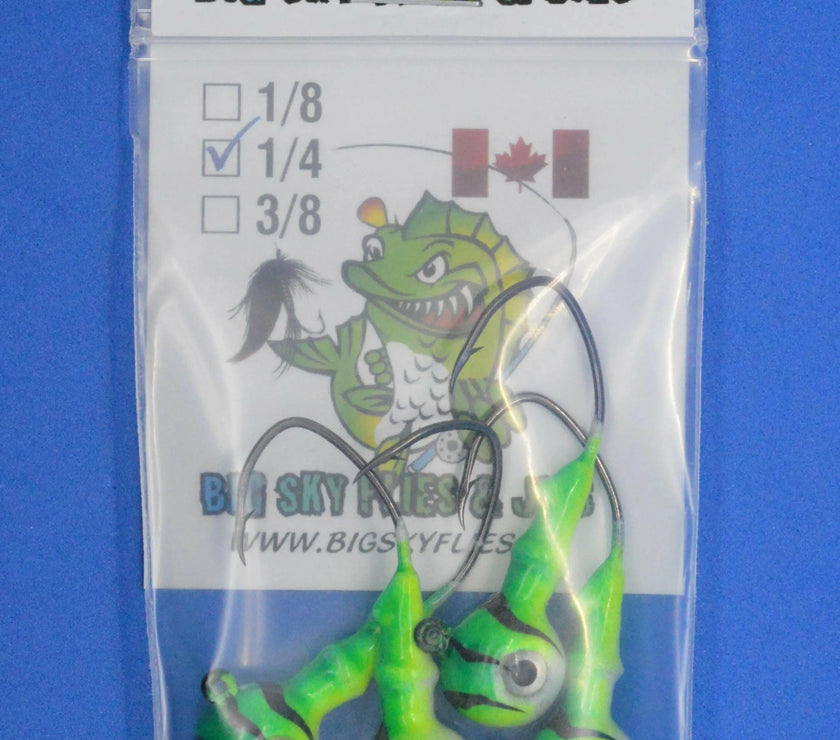 🍁Big Sky Mean Machine 1/4oz Glow Jig Heads 4/pack