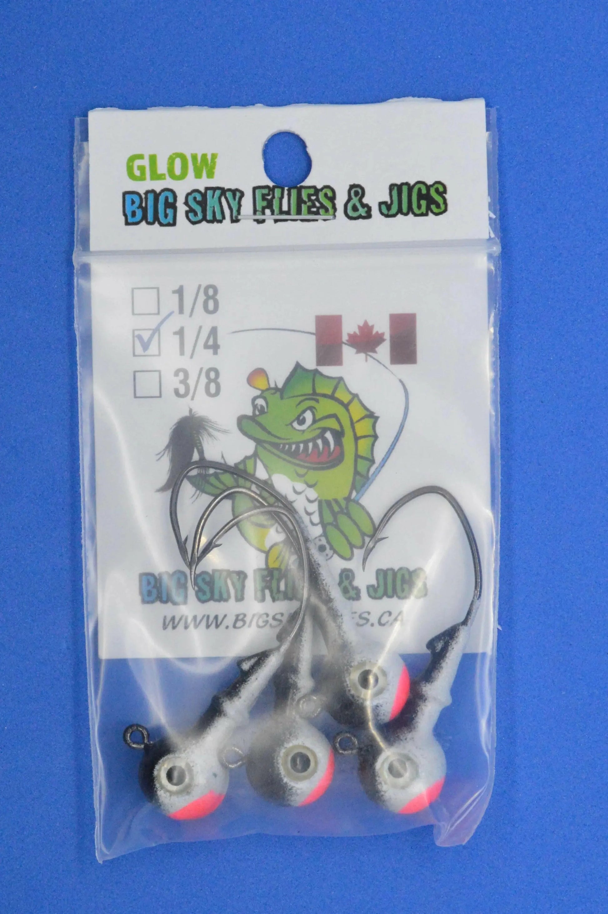 🍁Big Sky Mean Machine 1/4oz Glow Jig Heads 4/pack Stony Tackle Shack Fishing Hooks art-noise.myshopify.com big-sky-mean-machine-1-4oz-glow-jig-heads-4-pack-2