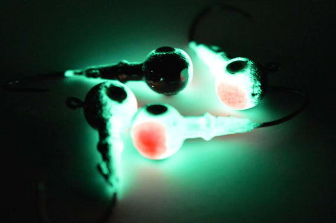  🍁Big Sky Mean Machine 1/4oz Glow Jig Heads 4/pack Stony Tackle Shack Fishing Hooks art-noise.myshopify.com big-sky-mean-machine-1-4oz-glow-jig-heads-4-pack-2