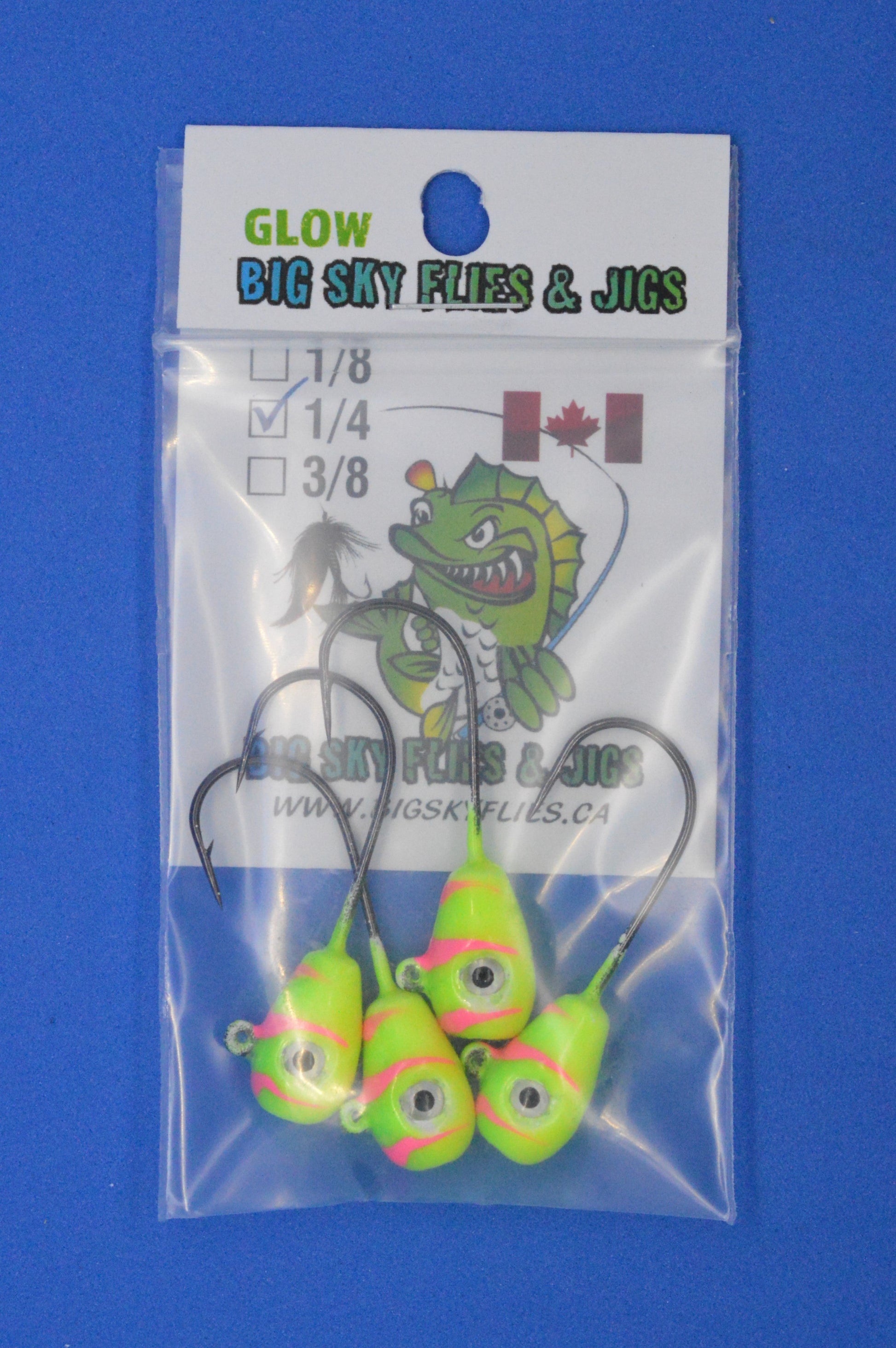 🍁Big Sky Deluxe KnockOut 1/4oz Glow Jigs 4/pack Stony Tackle Shack Fishing Hooks art-noise.myshopify.com big-sky-deluxe-knockout-1-4oz-glow-jigs-4-pack-2