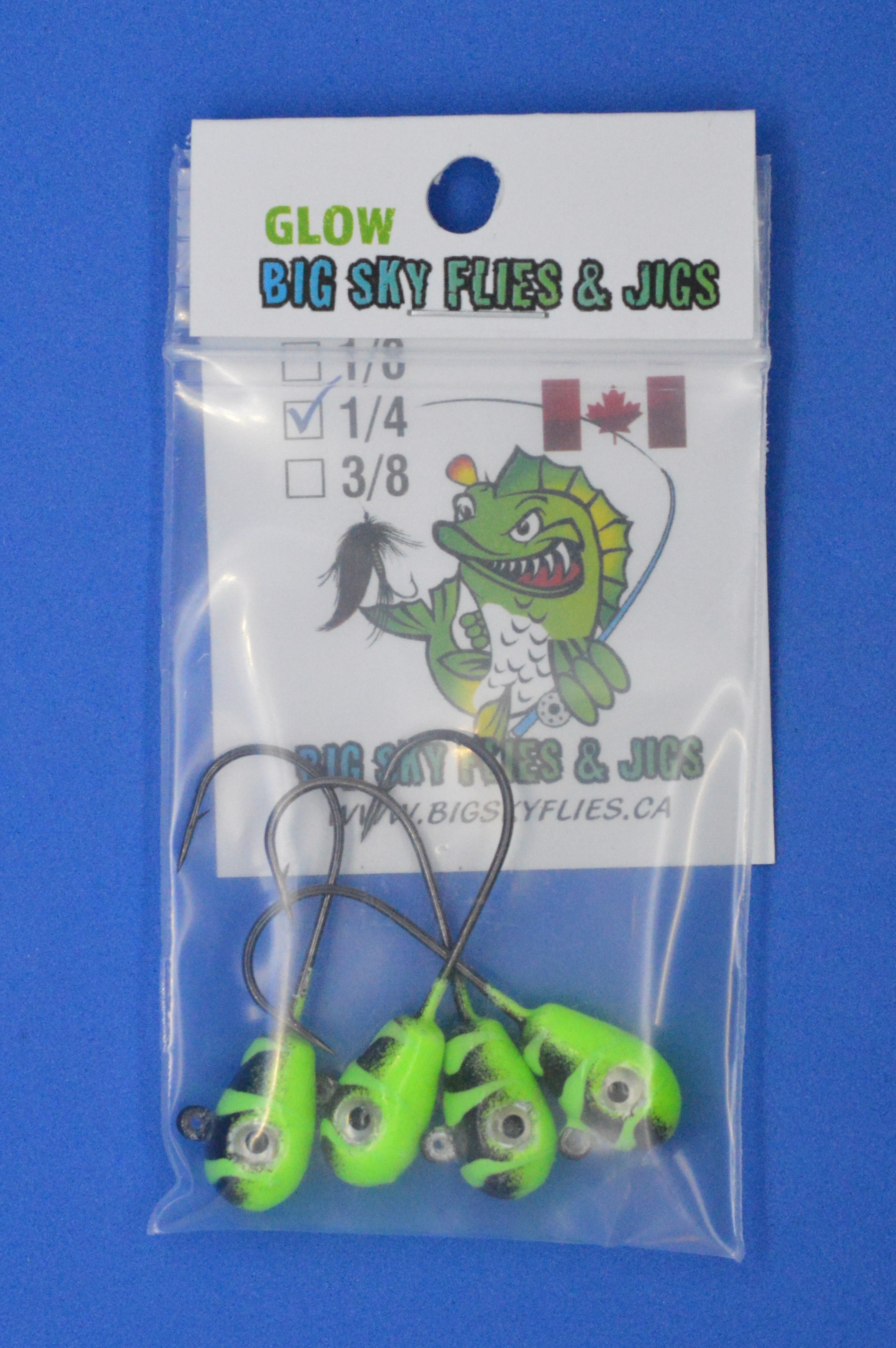 🍁Big Sky Deluxe KnockOut 1/4oz Glow Jigs 4/pack Stony Tackle Shack Fishing Hooks art-noise.myshopify.com big-sky-deluxe-knockout-1-4oz-glow-jigs-4-pack-2