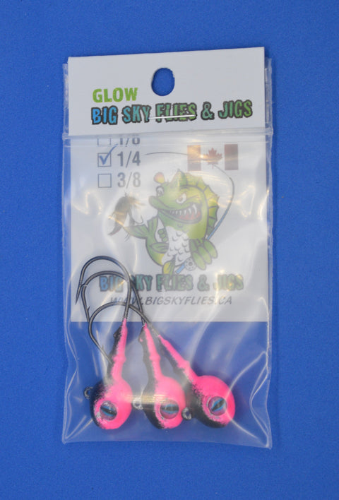 🍁Big Sky Snake Eye 1/4oz Glow Jigs 3/pack