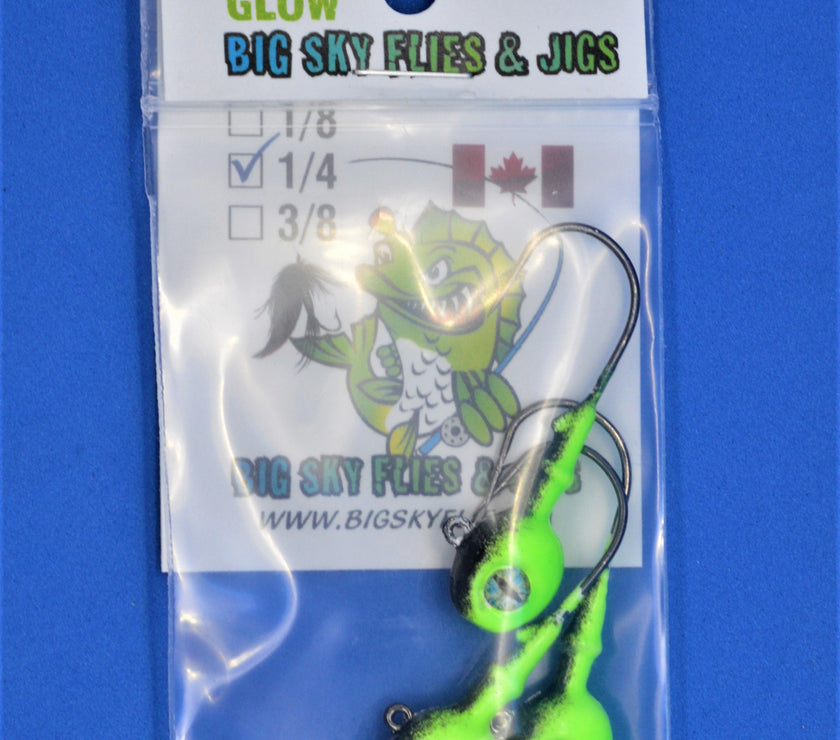 🍁Big Sky Snake Eye 1/4oz Glow Jigs 3/pack