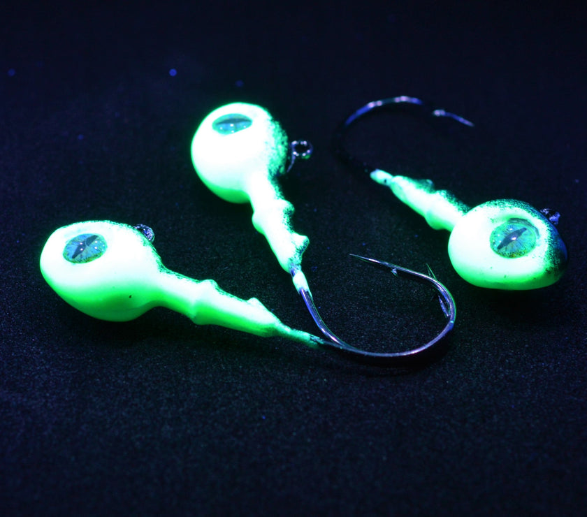 🍁Big Sky Snake Eye 1/4oz Glow Jigs 3/pack