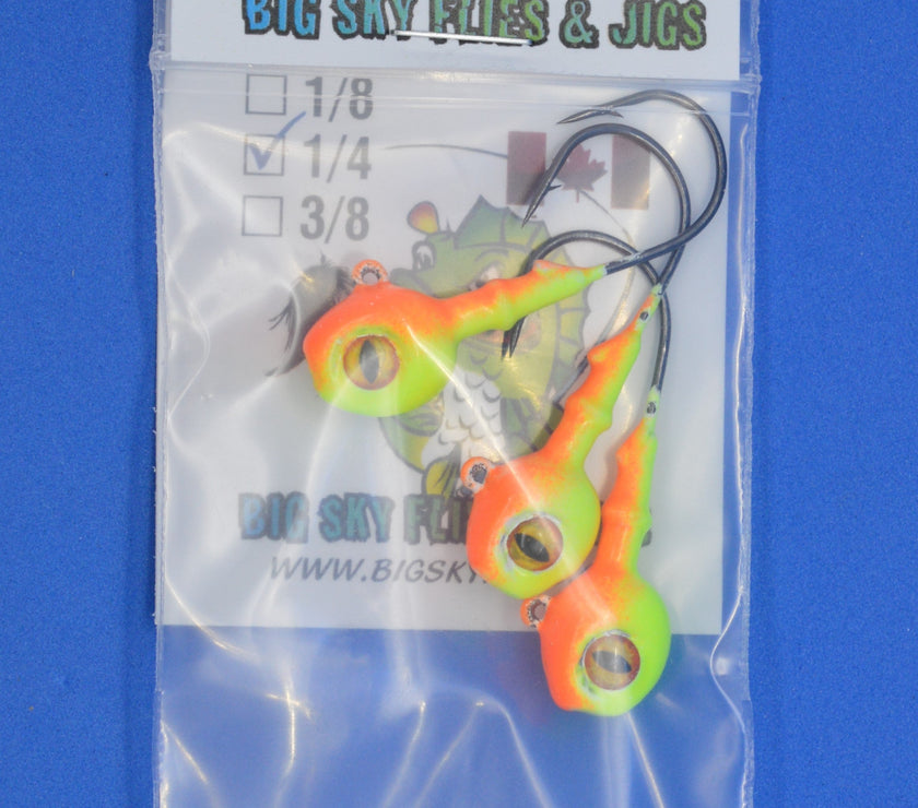 🍁Big Sky Snake Eye 1/4oz Glow Jigs 3/pack