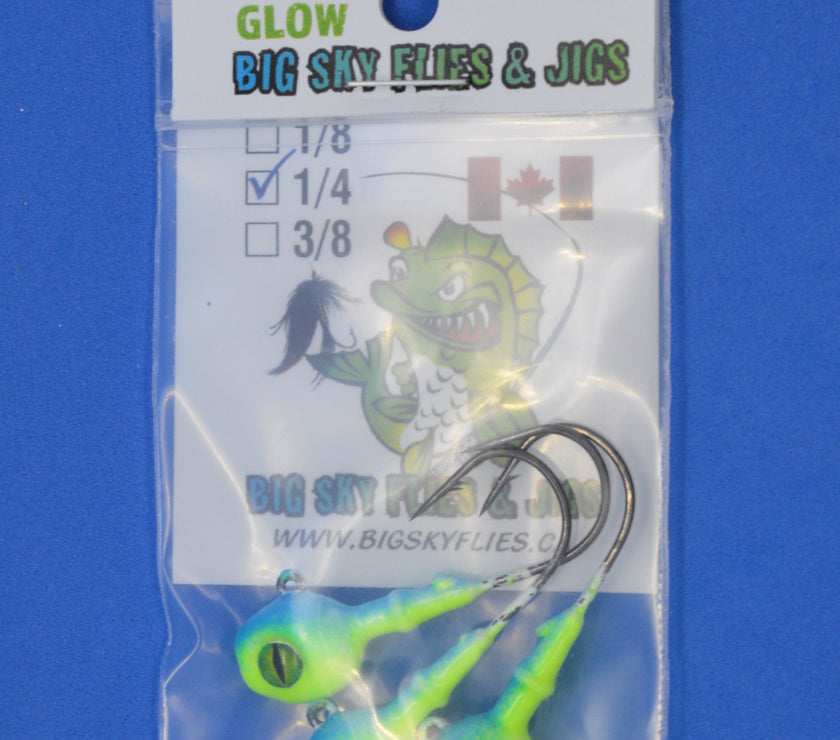 🍁Big Sky Snake Eye 1/4oz Glow Jigs 3/pack