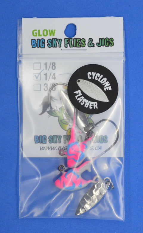 🍁Big Sky Deluxe Cyclone Glow Jigs 1/4oz 2/pack Stony Tackle Shack Fishing Hooks art-noise.myshopify.com big-sky-deluxe-cyclone-glow-jigs-1-4oz-2-pack-3