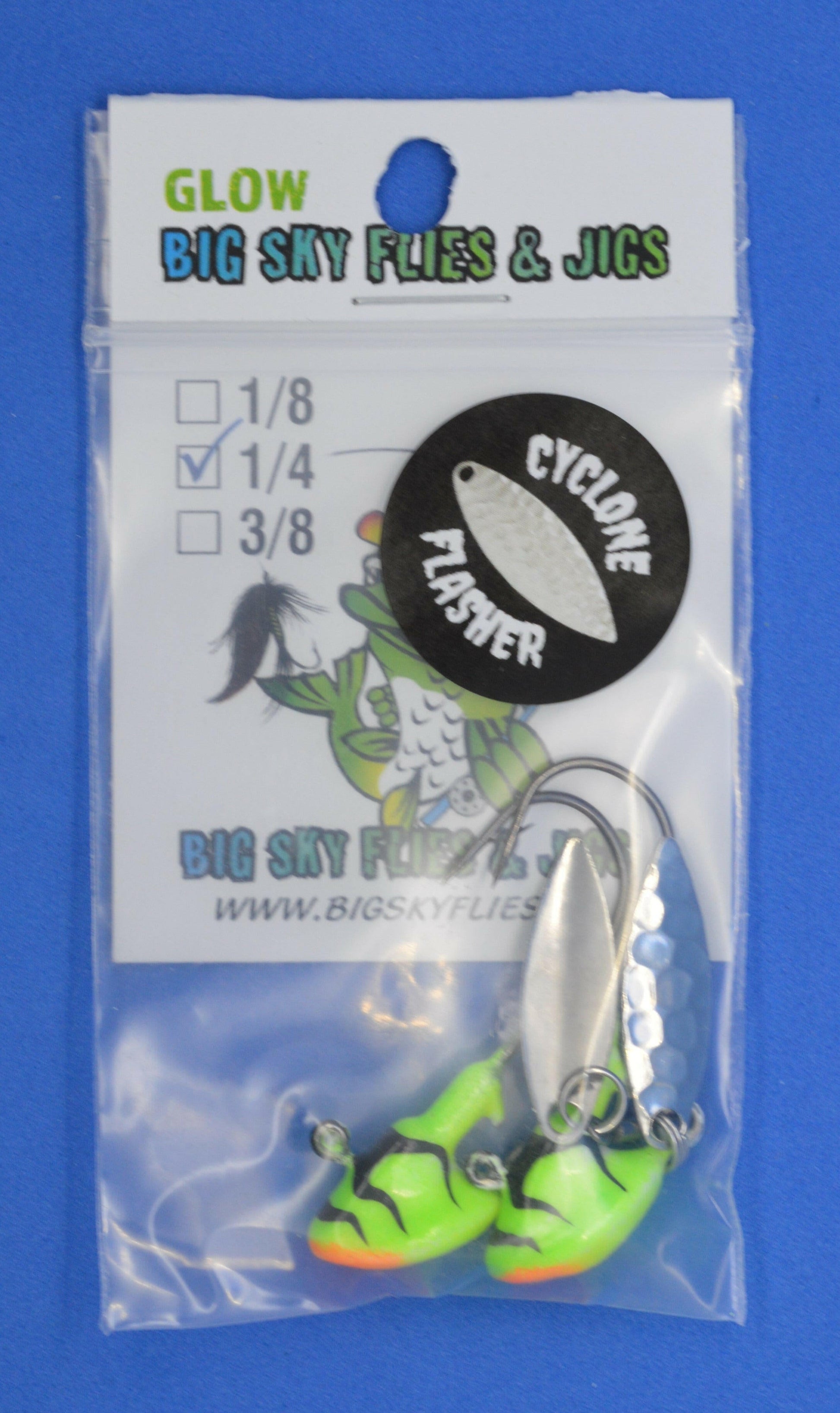 🍁Big Sky Deluxe Cyclone Glow Jigs 1/4oz 2/pack Stony Tackle Shack Fishing Hooks art-noise.myshopify.com big-sky-deluxe-cyclone-glow-jigs-1-4oz-2-pack-3