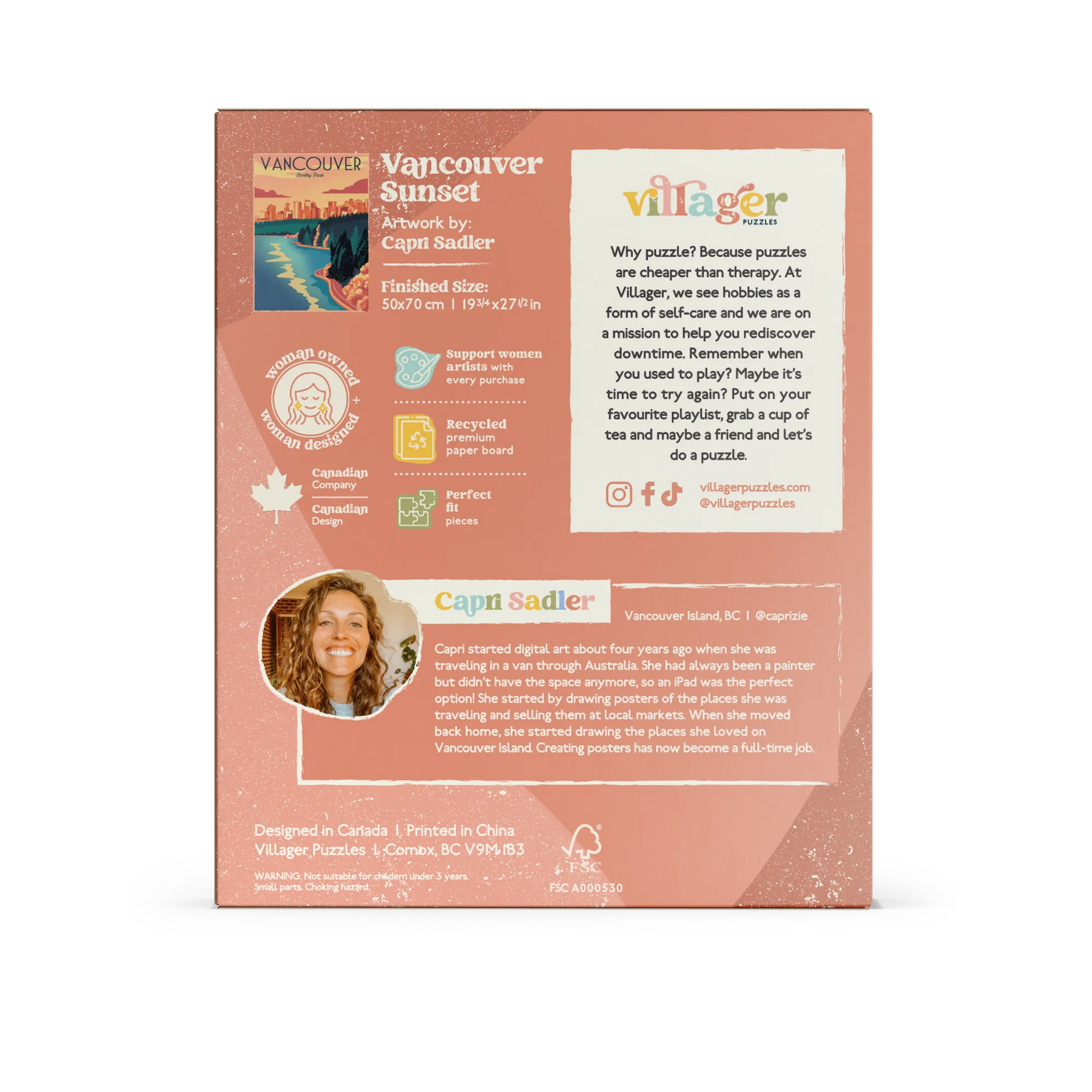  Vancouver Sunset | 1000-Piece Puzzle for Adults | Designed in Canada by Capri Sadler Villager Puzzles Puzzle art-noise.myshopify.com vancouver-sunset-1000-piece-puzzle-for-adults-designed-in-canada-by-capri-sadler