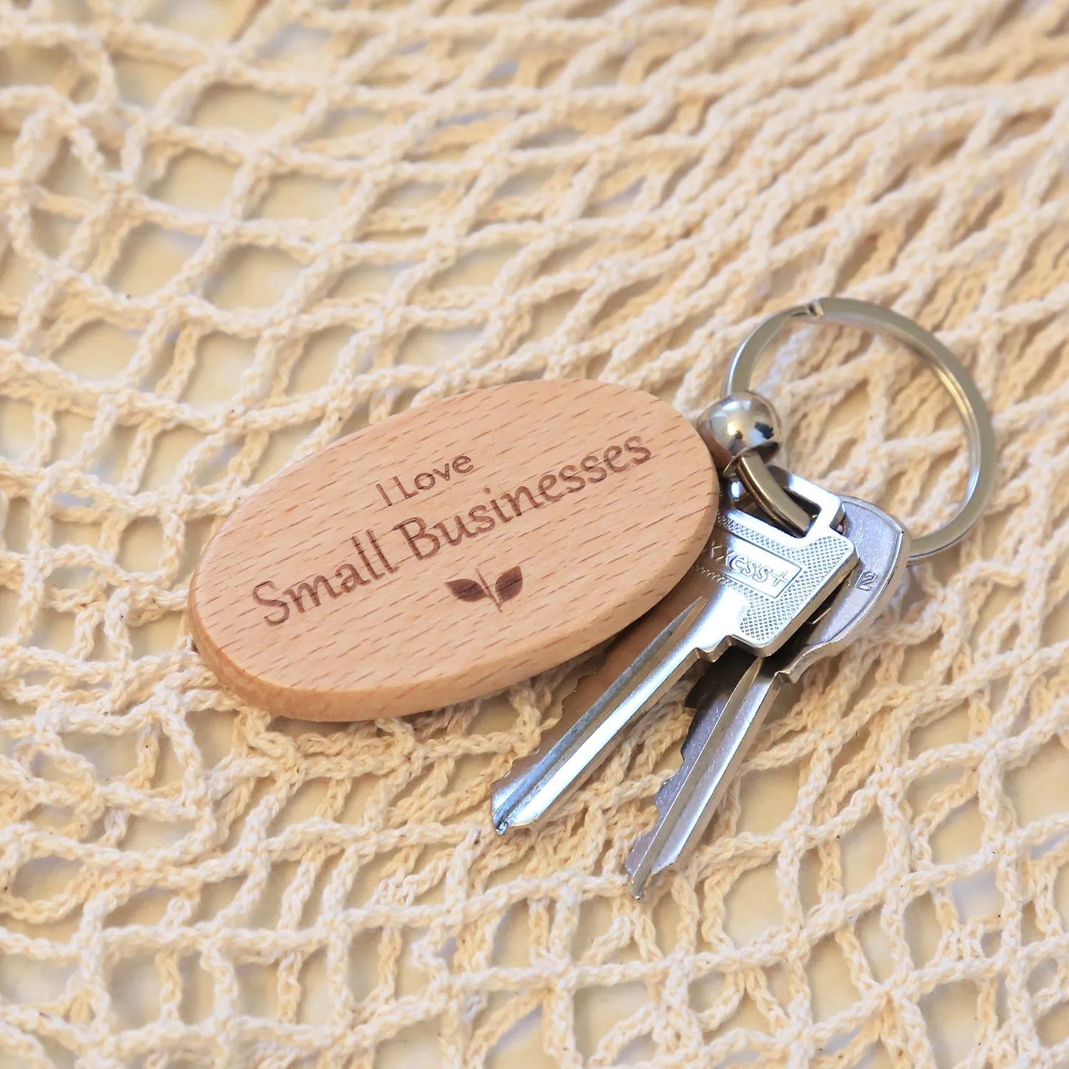  "I Love Small Businesses" Keychain Eco Beige Keychains art-noise.myshopify.com i-love-small-businesses-keychain