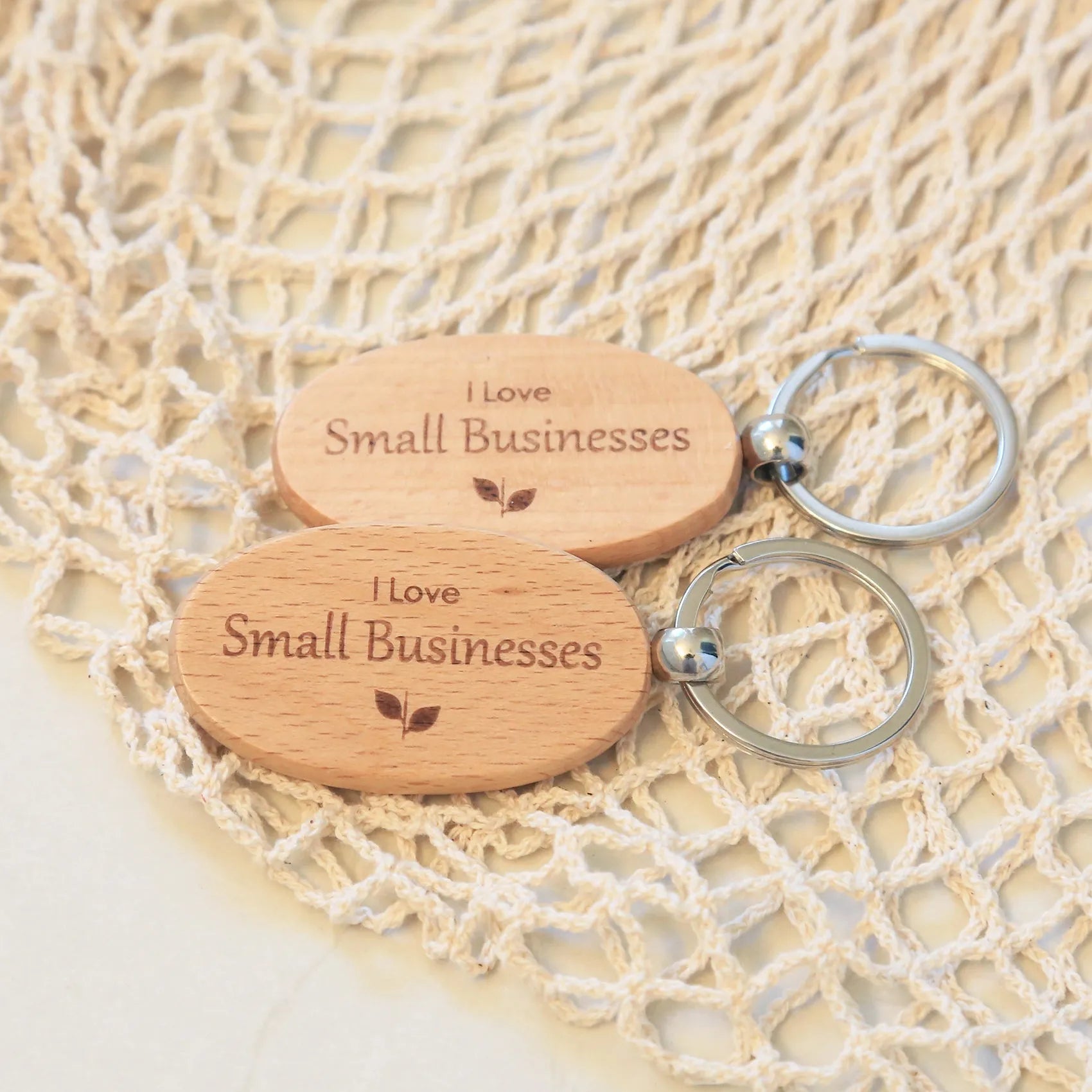  "I Love Small Businesses" Keychain Eco Beige Keychains art-noise.myshopify.com i-love-small-businesses-keychain