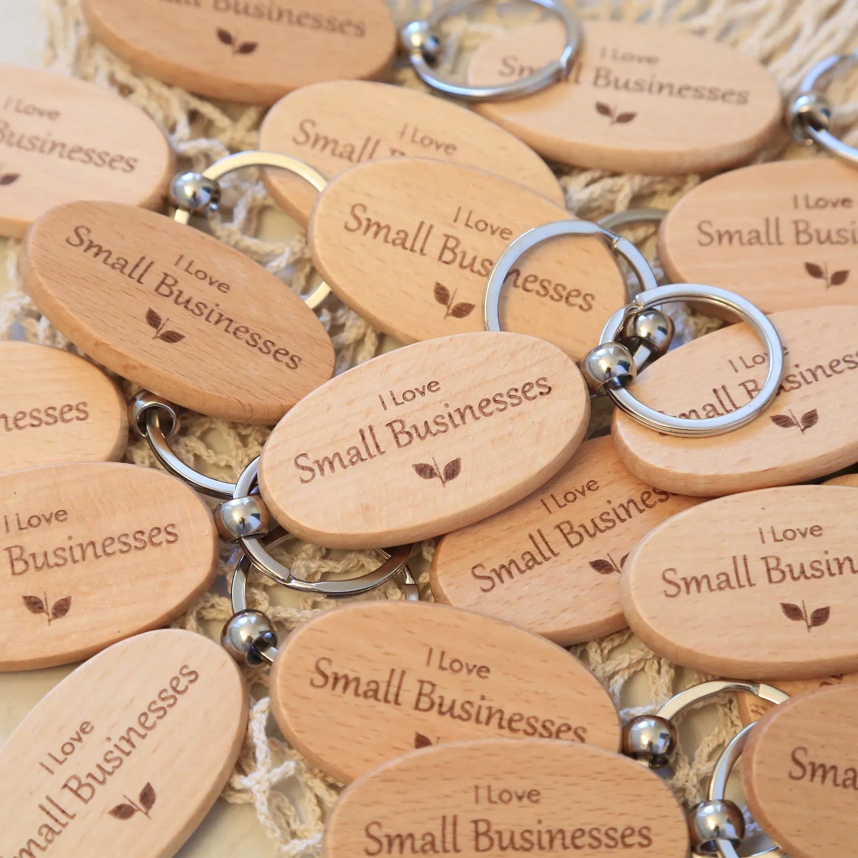  "I Love Small Businesses" Keychain Eco Beige Keychains art-noise.myshopify.com i-love-small-businesses-keychain