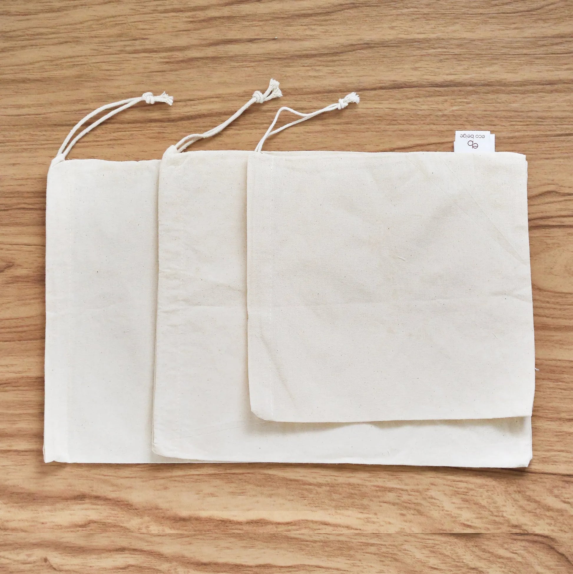  Cotton Bulk Food Bags (Set of 3) Eco Beige Reusable Bags art-noise.myshopify.com cotton-bulk-food-bags-set-of-3